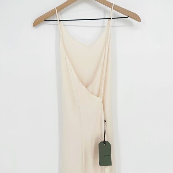 NEW Allsaints Coralie Midi Slip Dress Satin Open Back Backless White Women's 10 - Picture 7 of 14